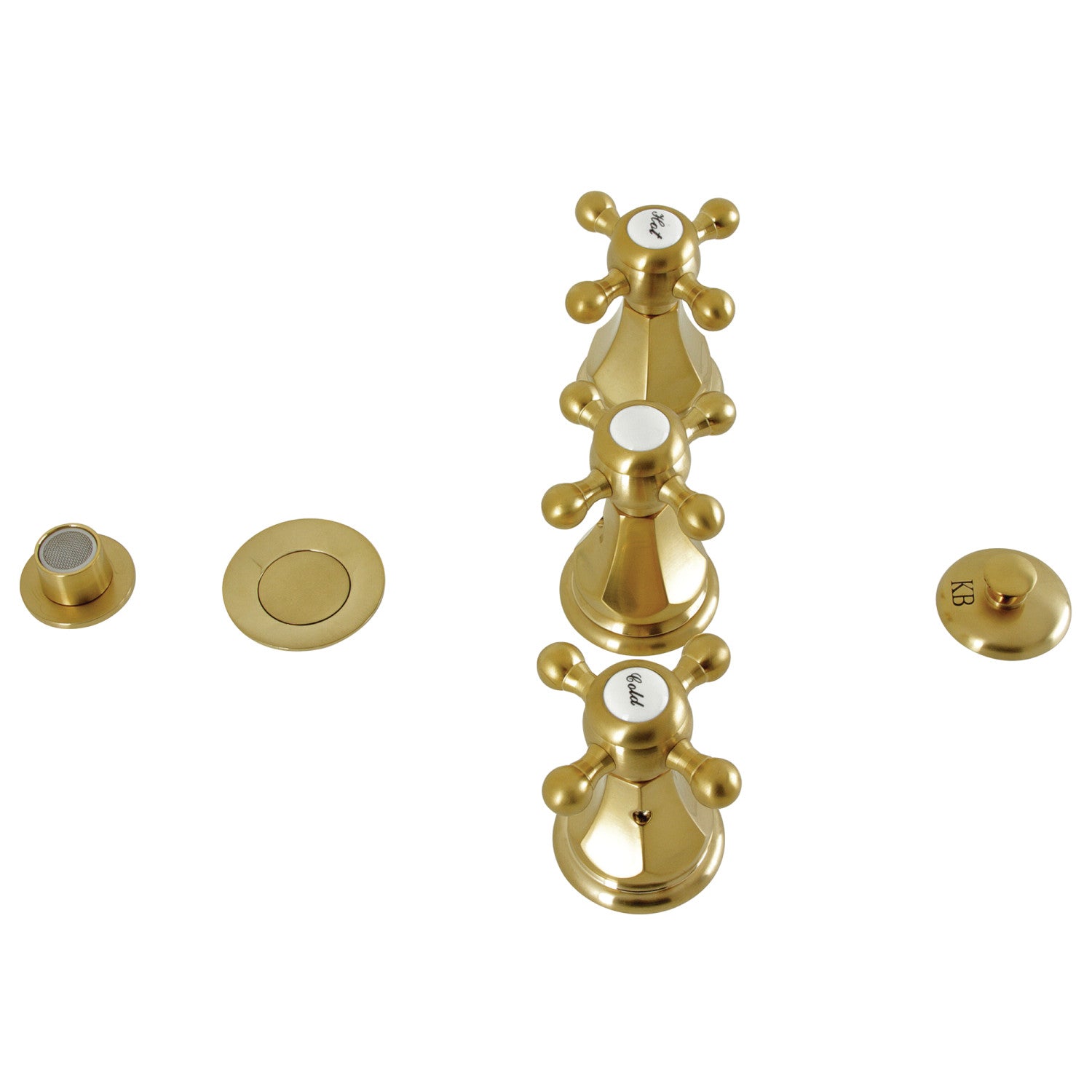 Kingston Heirloom KB327BX - Metropolitan Three-Handle Deck Mount Vertical Spray Bidet Faucet with Brass Pop-Up, Brushed Brass — image 1